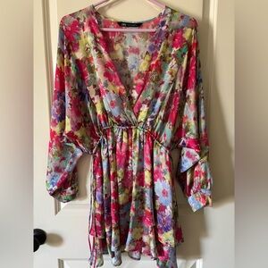 Zara Pink Floral Dress/Coverup with Long Sleeves
